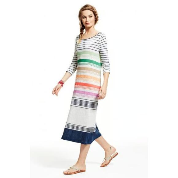 CALYPSO ST BARTH Linen Striped Midi Dress Sz Small Vacation Poolside‎ Resort - Picture 1 of 13